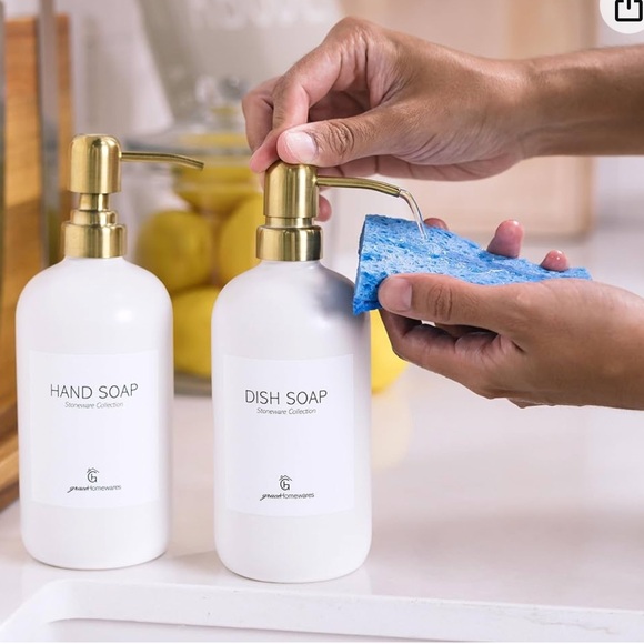 Set of 2 Ceramic Soap Dispensers NIB w/ waterproof Labels - Picture 4 of 4